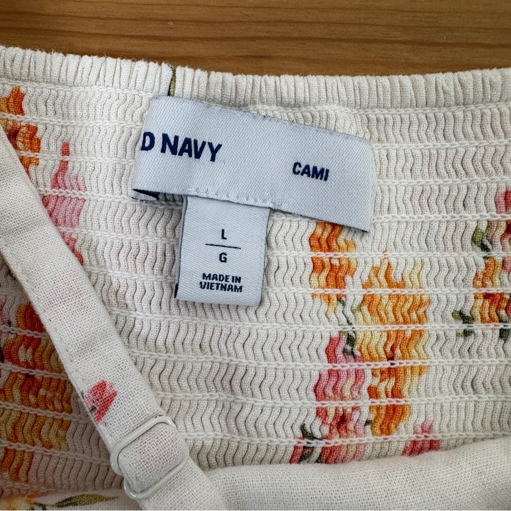 Old Navy Linen Blend Cami Dress Floral Ruffle Hem Summer Sundress Boho Size L - Picture 6 of 7